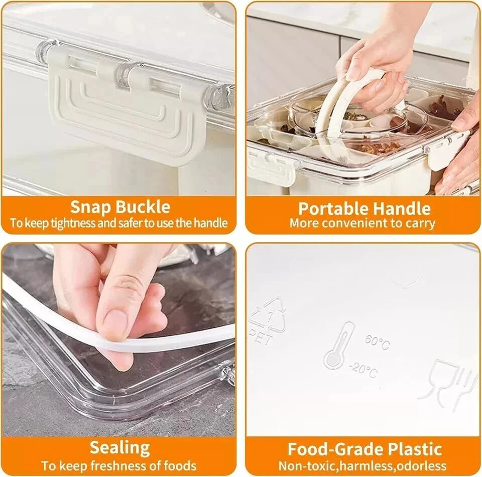 New Refillable Snack Food Container with Lid Handle 8 in1 Divided Serving Box UK - Ceenaz Store