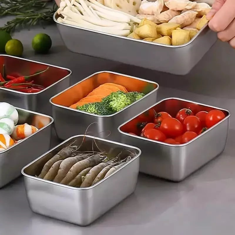 4/8Pcs Stainless Steel Food Storage Box Refrigerator with Lid Lunch Picnic Box - Ceenaz Store
