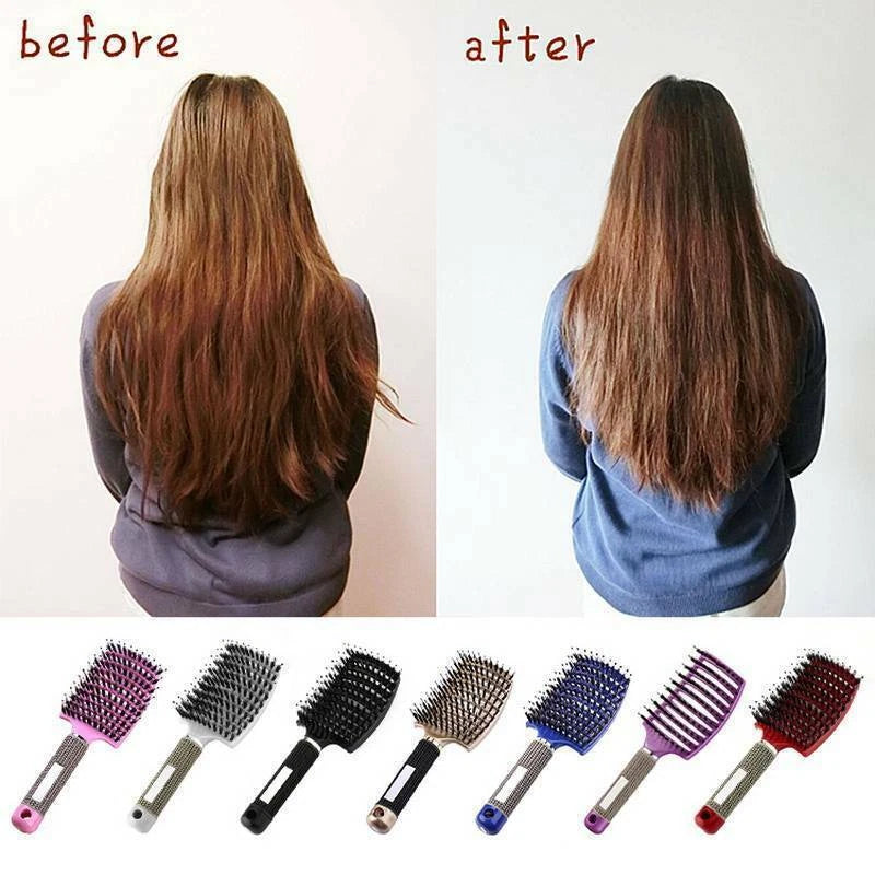 Women Detangling Nylon & Bristle Hairbrush Scalp Massage Comb Hair Brush Tool UK - Ceenaz Store