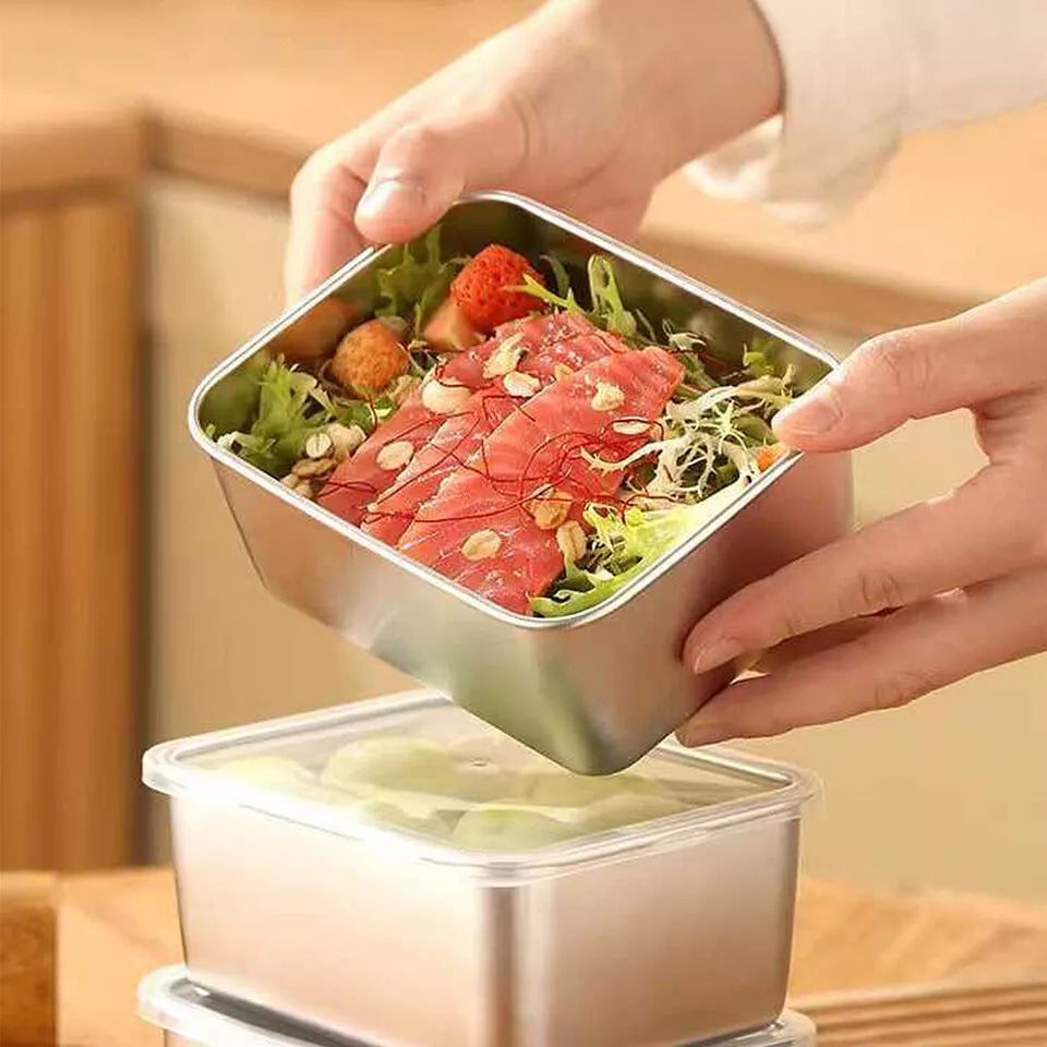 4/8Pcs Stainless Steel Food Storage Box Refrigerator with Lid Lunch Picnic Box - Ceenaz Store