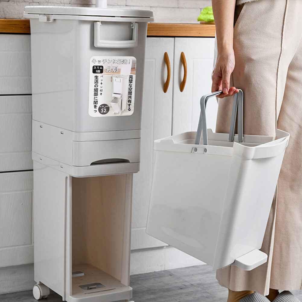 Large 3 Compartment Waste Recycling Bin Kitchen Rubbish Trash Can Pedal Dustbins