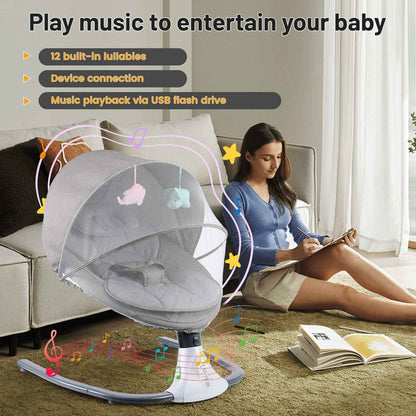 OYAJIA Bluetooth Electric Baby Swing Infant Cradle Bouncer Rocker Chair w/ Yaotu