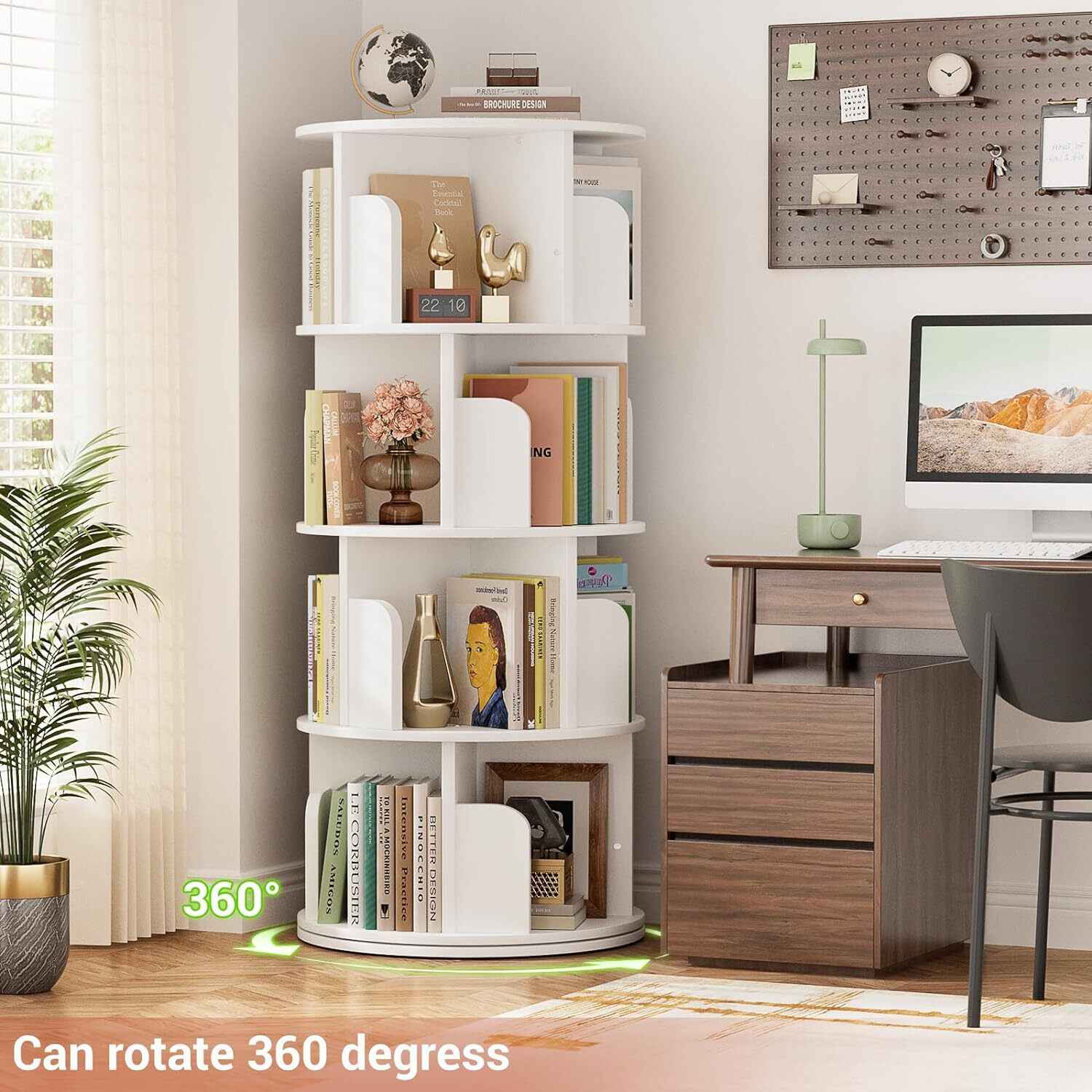 4-Layer 360° Rotating Bookshelf Bookcase Display Floor Standing Storage Rack
