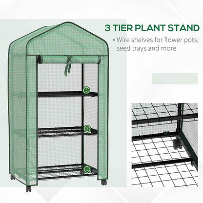 3 Tier Mini Greenhouse with Reinforced PE Cover, Small Greenhouse, Green