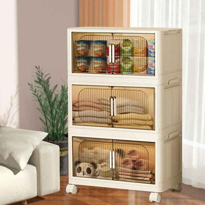 Large Folding Storage Box Stackable Case Cabinet Closet Home Organizer on Wheel