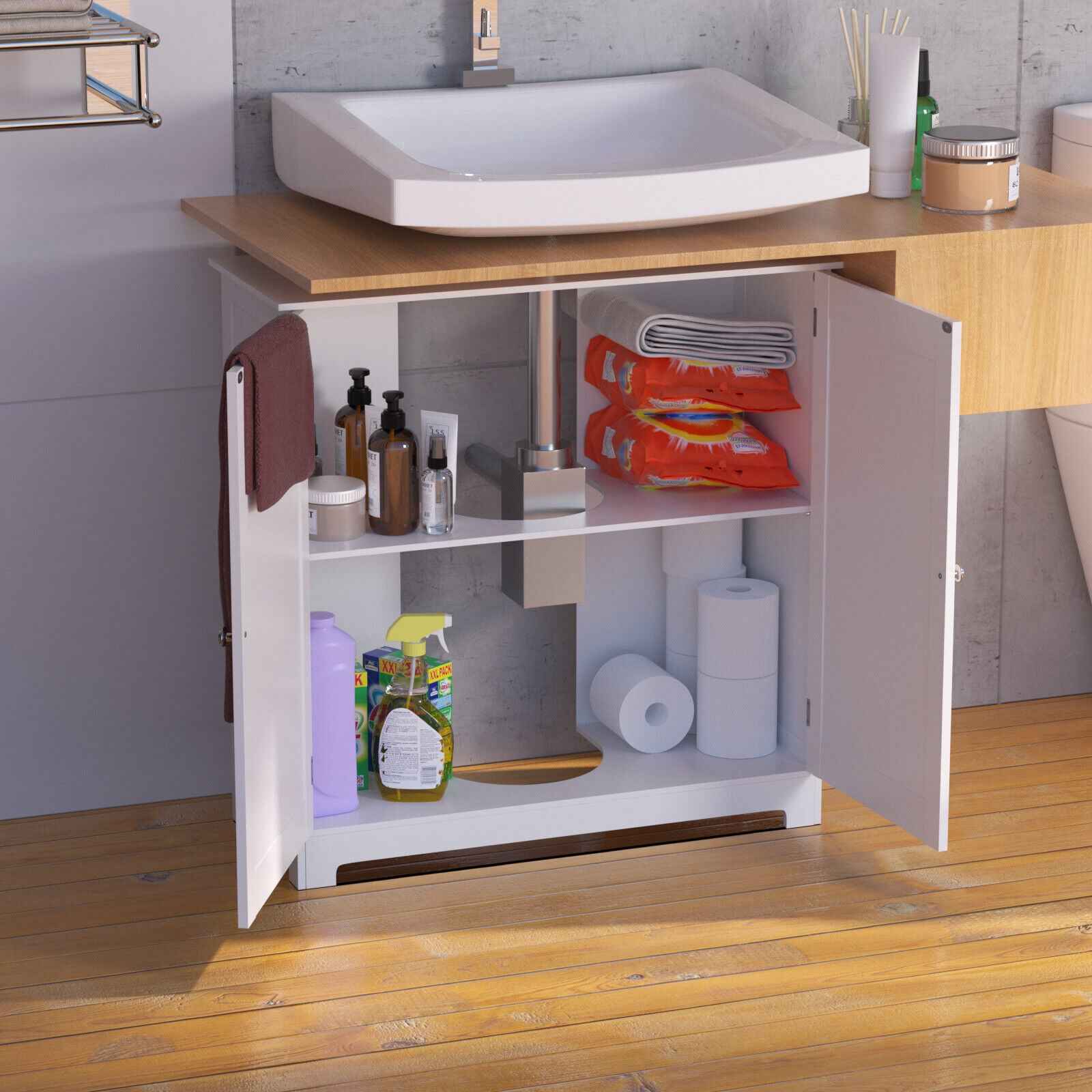 White Bathroom Bedroom Cabinet Shelf Cupboard Storage Unit Free Standing Floor