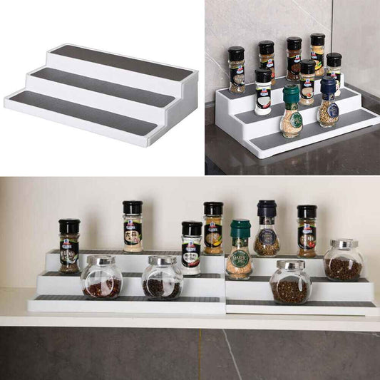 Expandable 3 Tier Spice Herb Jar Tin Can Rack Kitchen Cupboard Storage Organiser