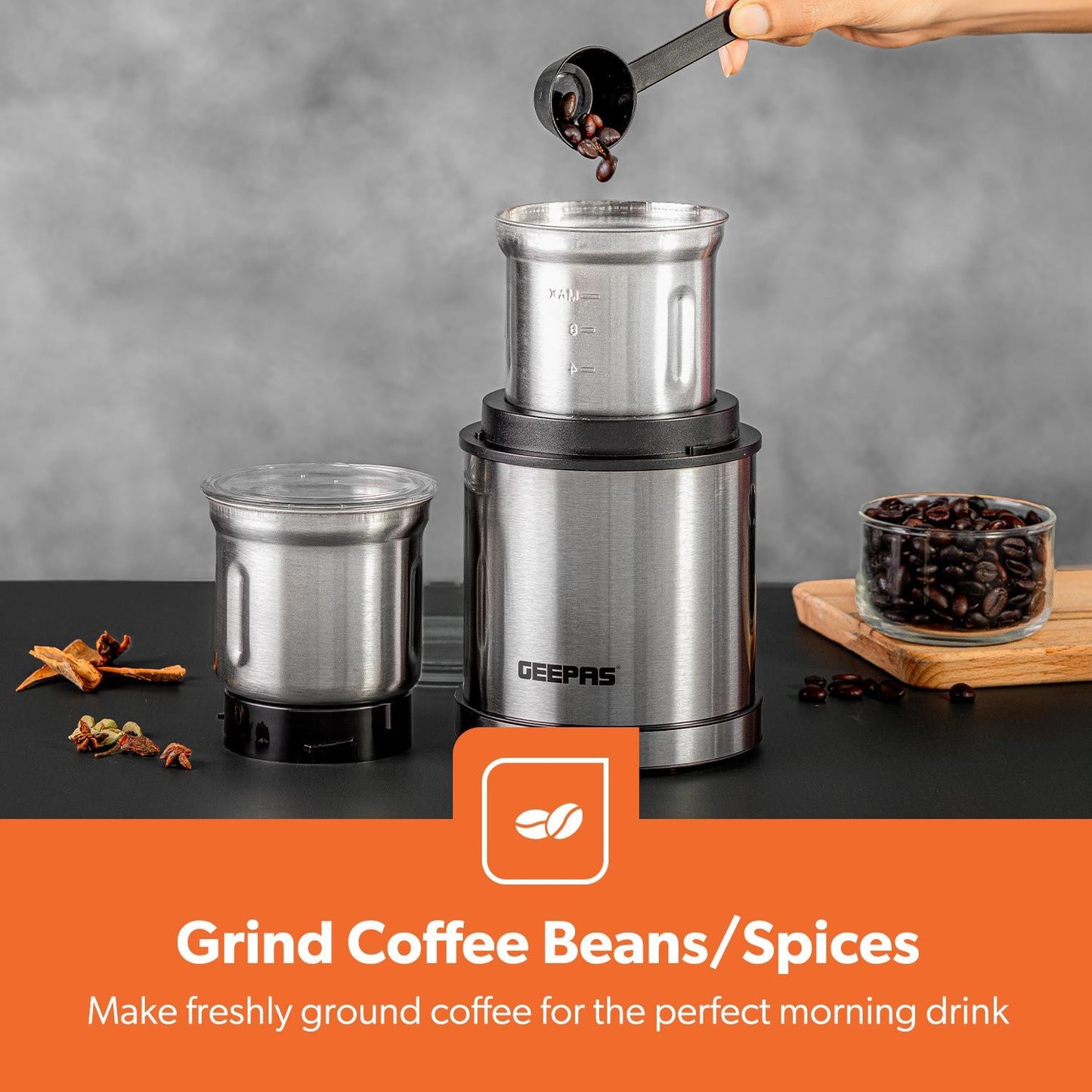 GEEPAS 1450W Espresso Cappuccino Coffee Machine & 200W Coffee Spice Grinder Set