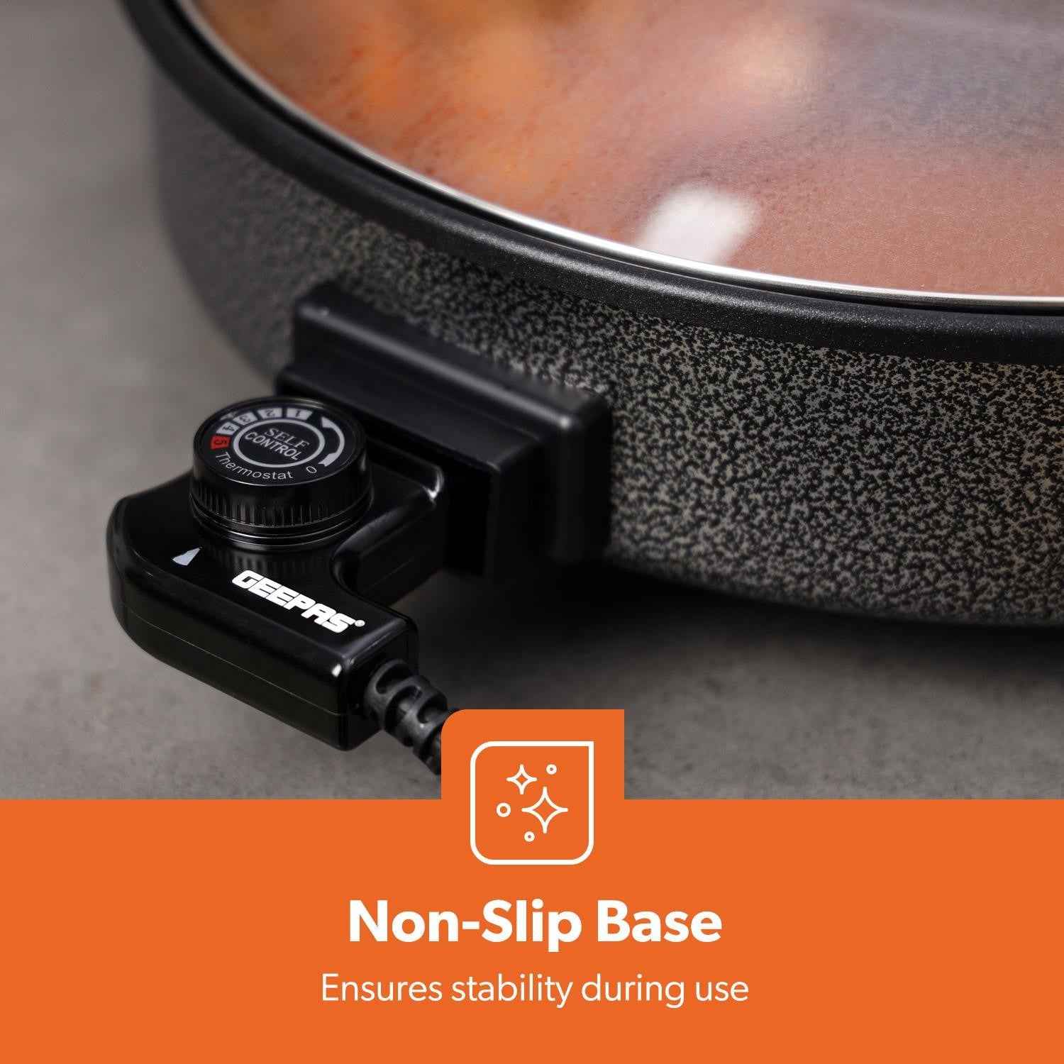 Multi Cooker Electric Frying Pan Large Pot w/ Lid 40cm Temp Control 1500W GEEPAS