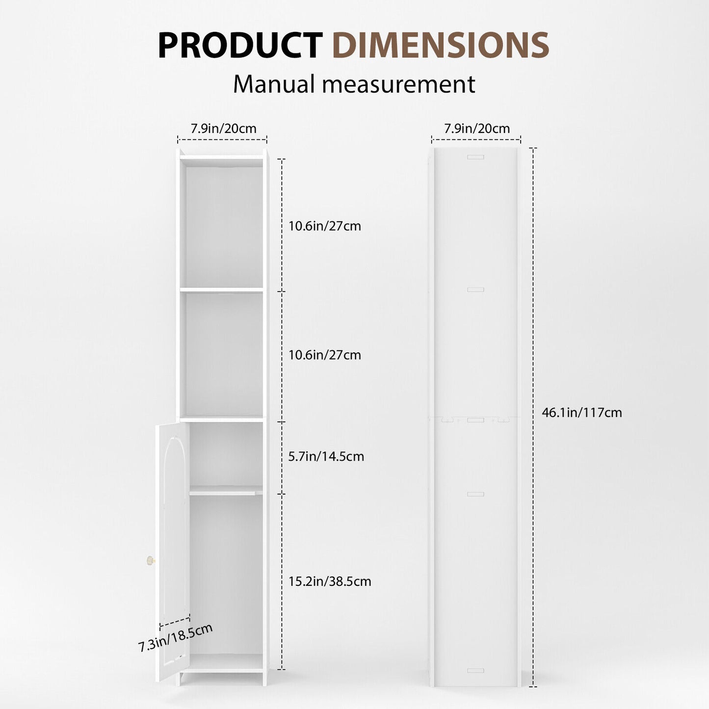 3-Type Freestanding Waterproof Bathroom Cupboard Storage Cabinet with Door White