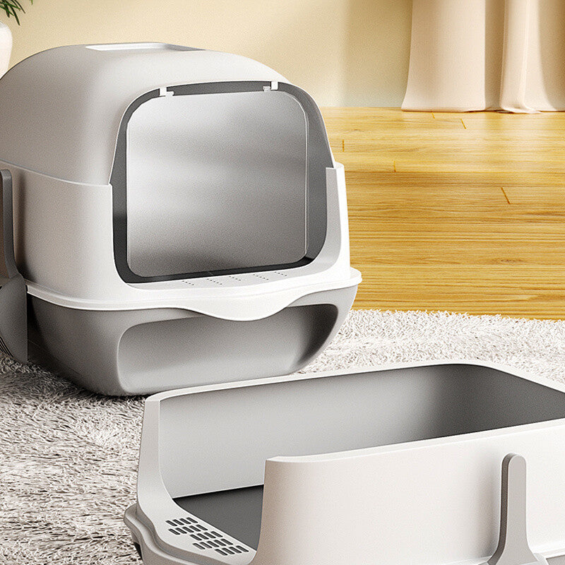 Large Hooded Cat Litter Tray Litter Box Self Cleaning Cat Pan Potty Tray w/ Lid