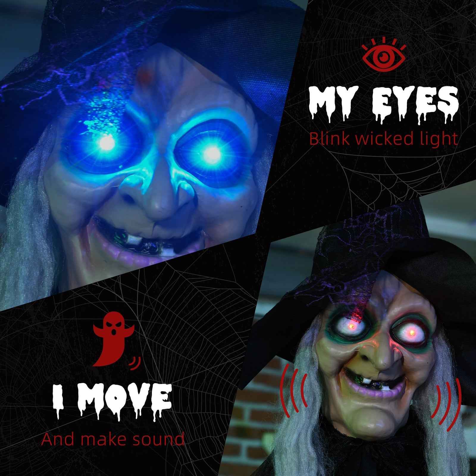 6ft Outdoor Halloween Decoration Witch with Sound and Motion Activated