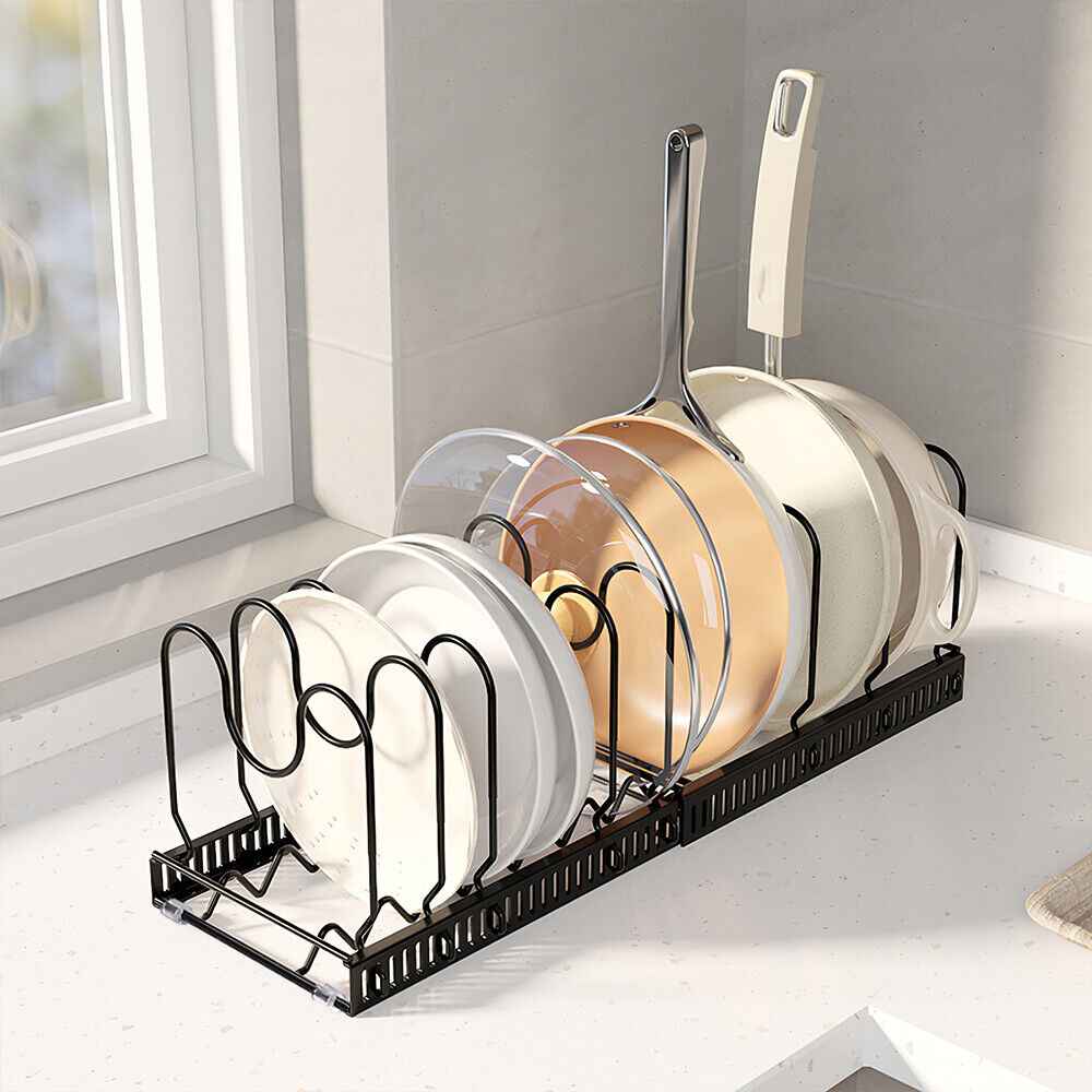 Expandable Kitchen Saucepan Pan Pot Lid Rack Holder Cupboard Drawer Organisers