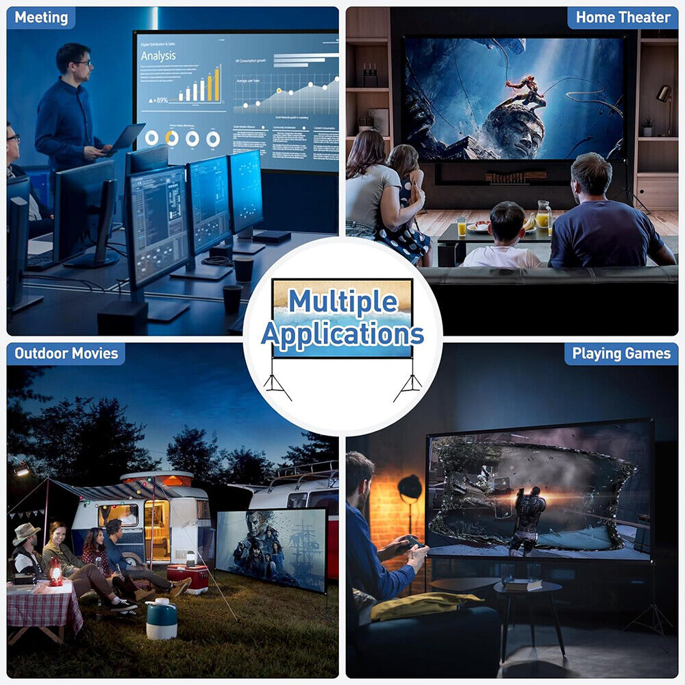 120" Projector Screen w/Tripod Stand Portable Home Outdoor Movie Screen 16:9 4K