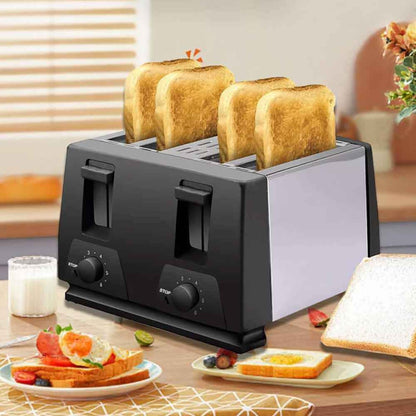 Black Toaster 4 Slice Variable Browning Defrost Reheat Extra Wide Slot UK 3