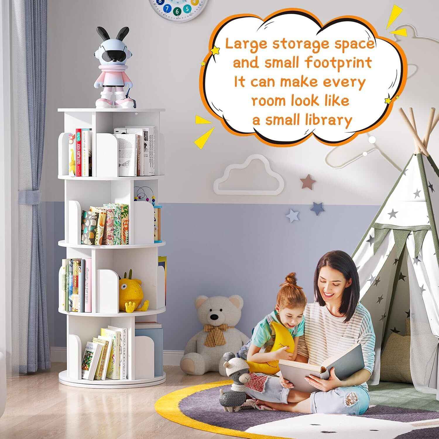 4-Layer 360° Rotating Bookshelf Bookcase Display Floor Standing Storage Rack New