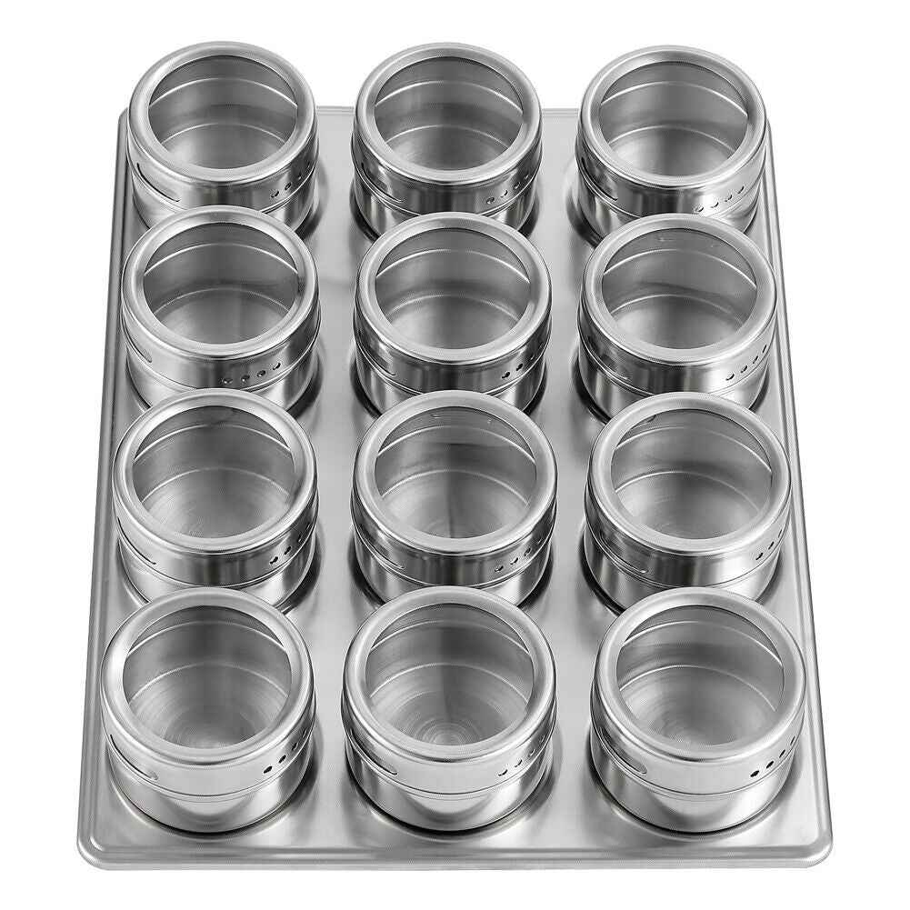 12x Magnetic Spice Jars BBQ Shaker Lids Seasoning Tins Container Stainless Steel