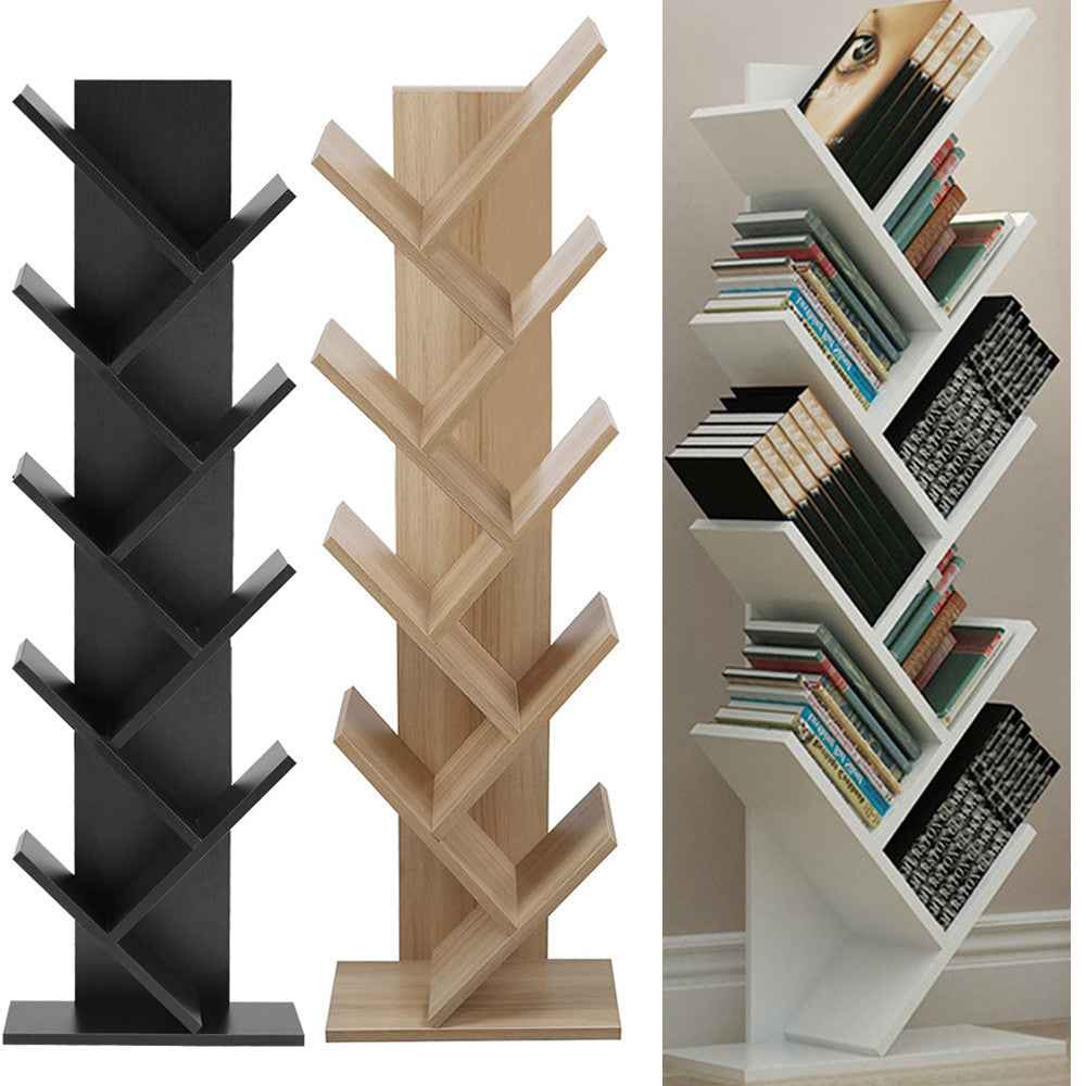 3/5/9 Shelf Tree Free Standing Bookshelf Wood Shape Desk Bookcase Display Rack