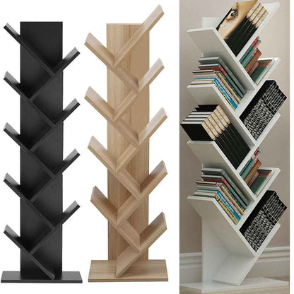 3/5/9 Shelf Tree Free Standing Bookshelf Wood Shape Desk Bookcase Display Rack