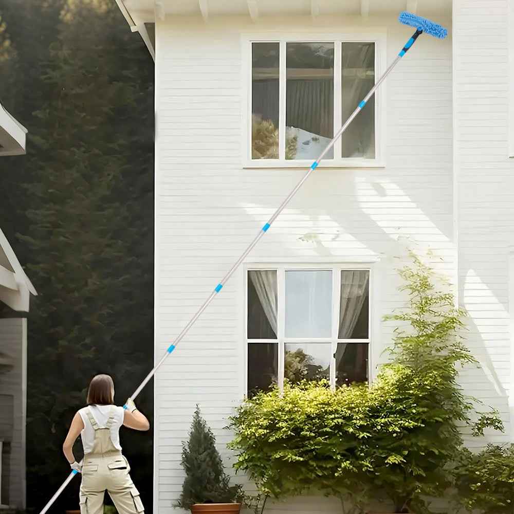 4.3M Long Telescopic Rod 2-in-1 Window Glass Cleaner Wipe & Scraper Cleaning Kit