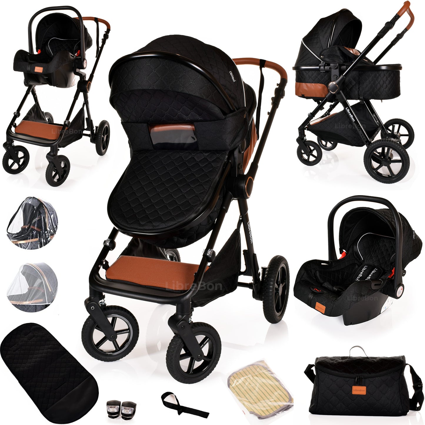 3 in 1 Pram Newborn Baby Buggy Set Travel System with Car Seat Folding Pushchair