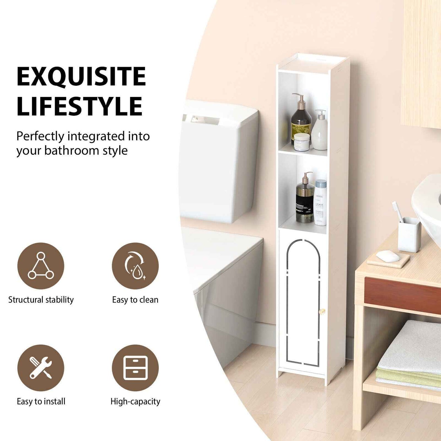 3-Type Freestanding Waterproof Bathroom Cupboard Storage Cabinet with Door White