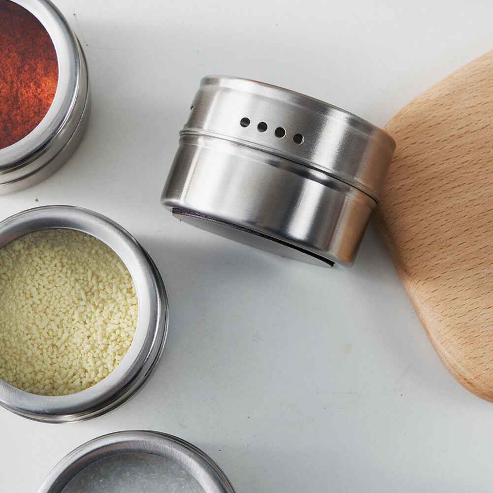 12x Magnetic Spice Jars BBQ Shaker Lids Seasoning Tins Container Stainless Steel