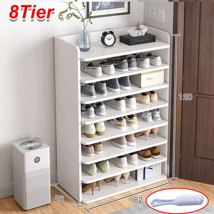 5-8 Tier White Wooden Hallway Shoe Rack Open Shelves Shoe Cabinet Storage Unit