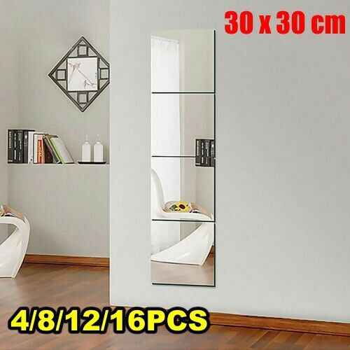 Large Mirror Tiles Wall Sticker Acrylic Self Adhesive Stick On AntiShatter Decor