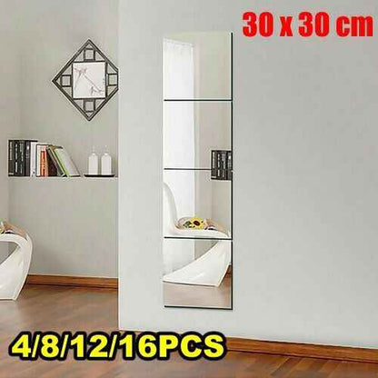 Large Mirror Tiles Wall Sticker Acrylic Self Adhesive Stick On AntiShatter Decor