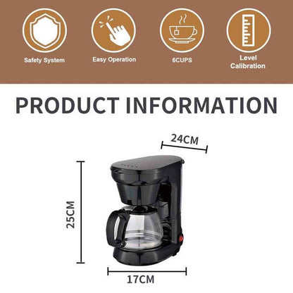 750ml Filter Coffee Maker Machine Instant Anti-Drip Keep Warm Quick Brew Black