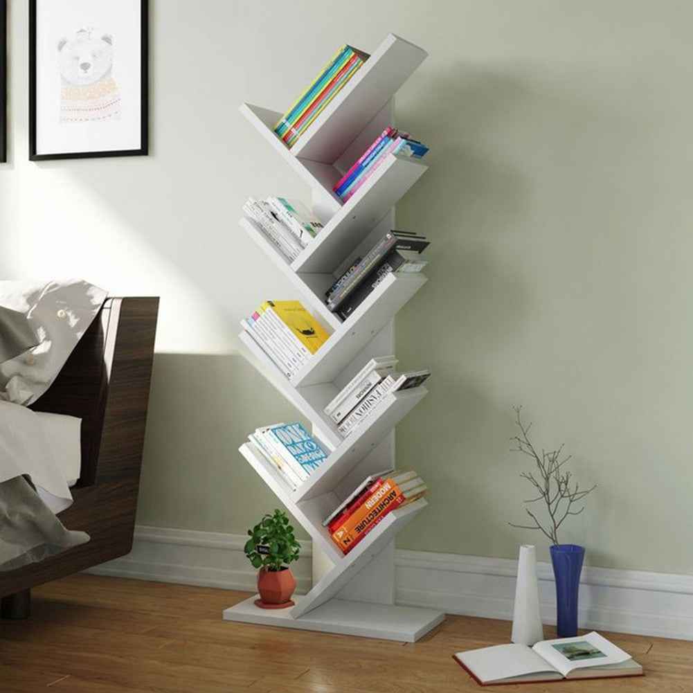3/5/9 Shelf Tree Free Standing Bookshelf Wood Shape Desk Bookcase Display Rack