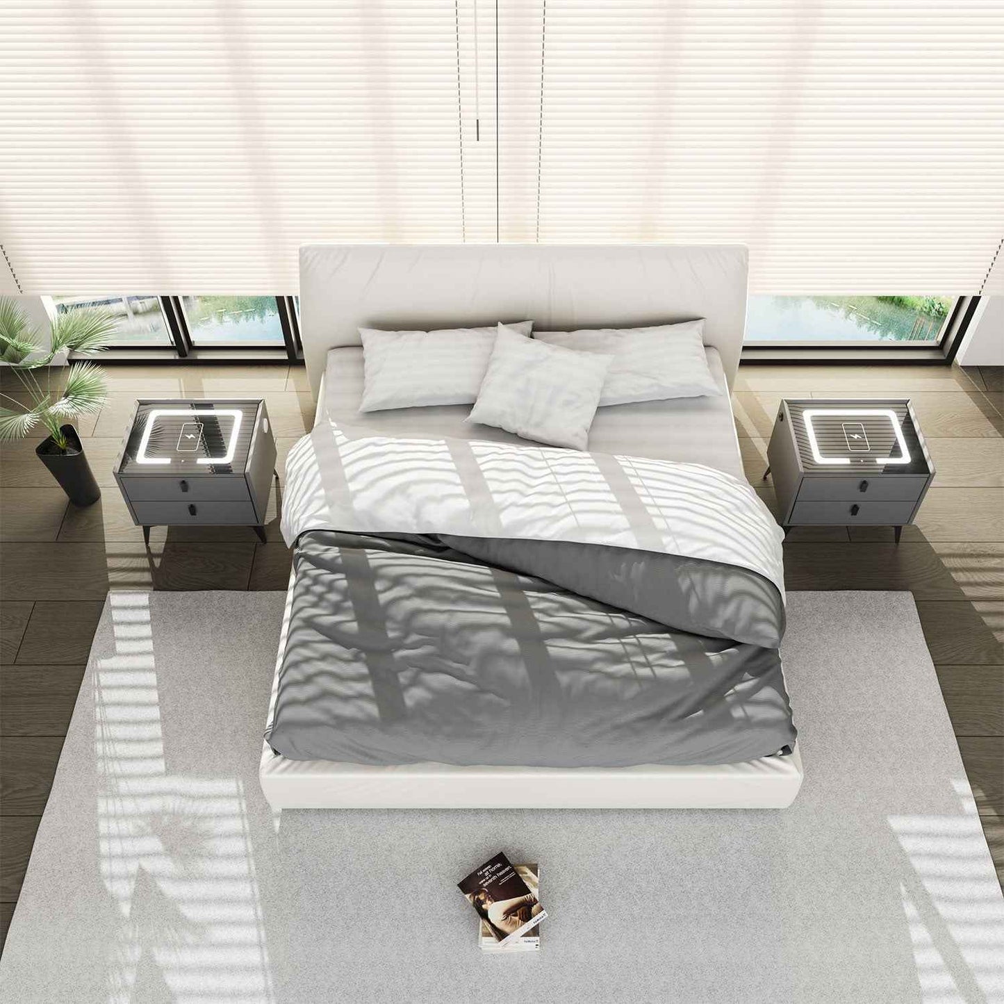 LED Bedside Table with 2 Drawers Cabinet Charging Station Nightstand Storage Gyd