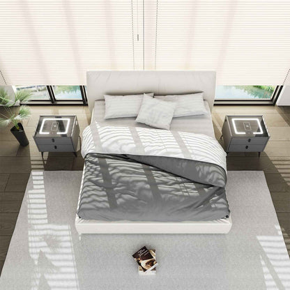 LED Bedside Table with 2 Drawers Cabinet Charging Station Nightstand Storage Gyd