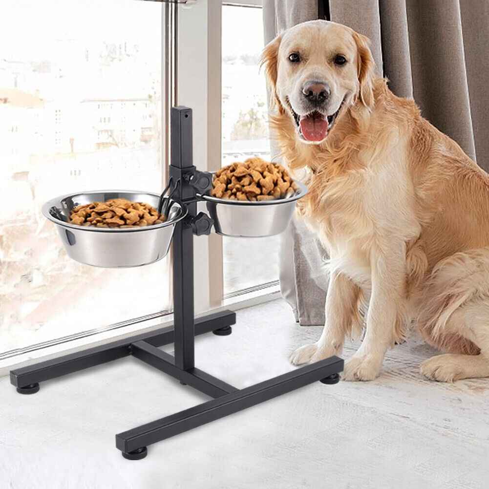 45CM Tall Large Dog Food Feeding Stand Station Stainless Steel Dual Raised Bowls