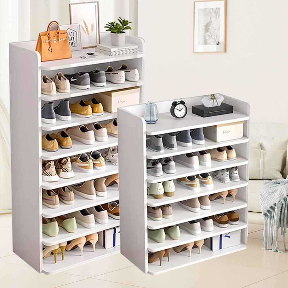 5-8 Tier White Wooden Hallway Shoe Rack Open Shelves Shoe Cabinet Storage Unit