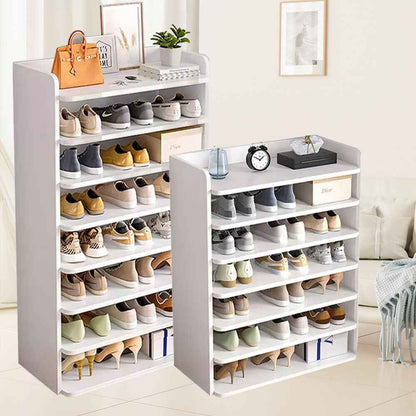 5-8 Tier White Wooden Hallway Shoe Rack Open Shelves Shoe Cabinet Storage Unit