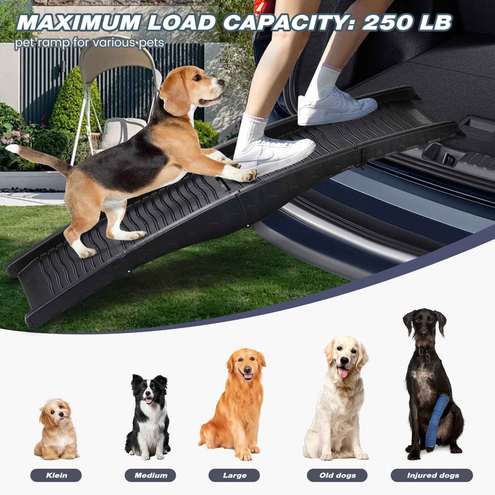 Foldable Dog Ramps, Portable Pet Ramp with Non-slip Foot Pads, Easy-Fold Lightwe