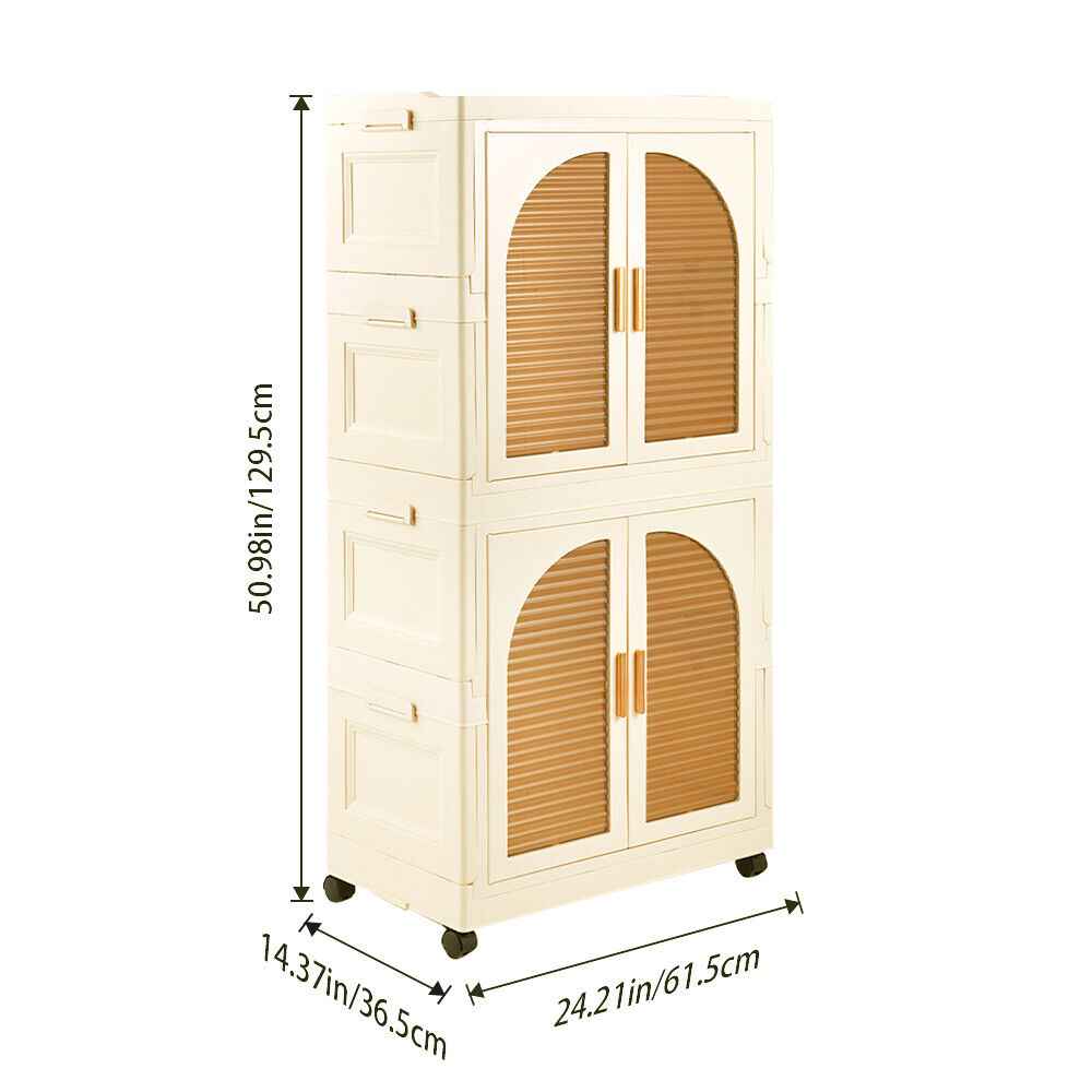 Large Folding Wardrobe Storage Plastic Cabinet with Hanging Rod Clothes Closet