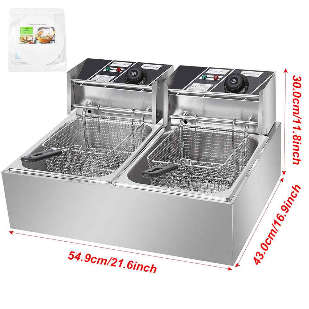 20L 5000W Commercial Electric Deep Fryer Fat Chip Twin Dual Tank Stainless Steel