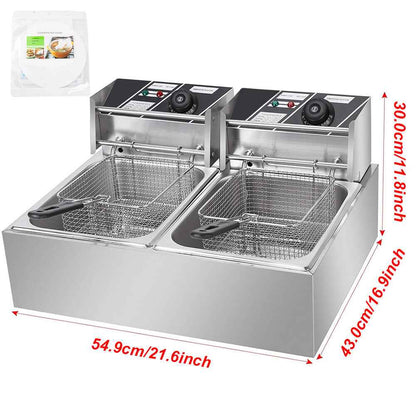 20L 5000W Commercial Electric Deep Fryer Fat Chip Twin Dual Tank Stainless Steel