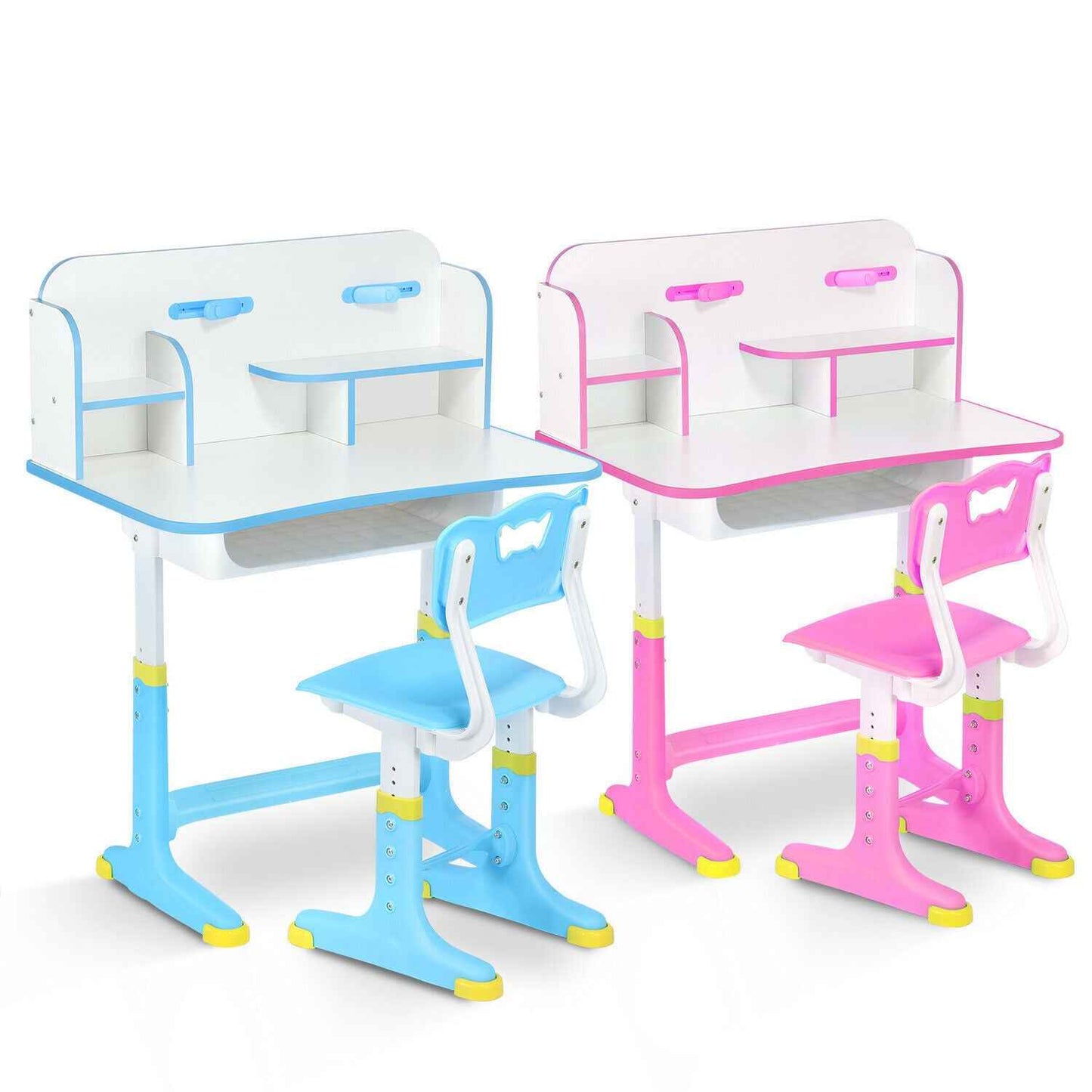 Kids Desk and Chair Set Height Adjustable Study Table W/ Storage Book Stand