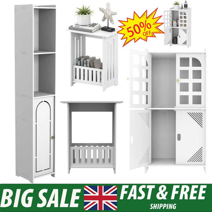 3-Type Freestanding Waterproof Bathroom Cupboard Storage Cabinet with Door White