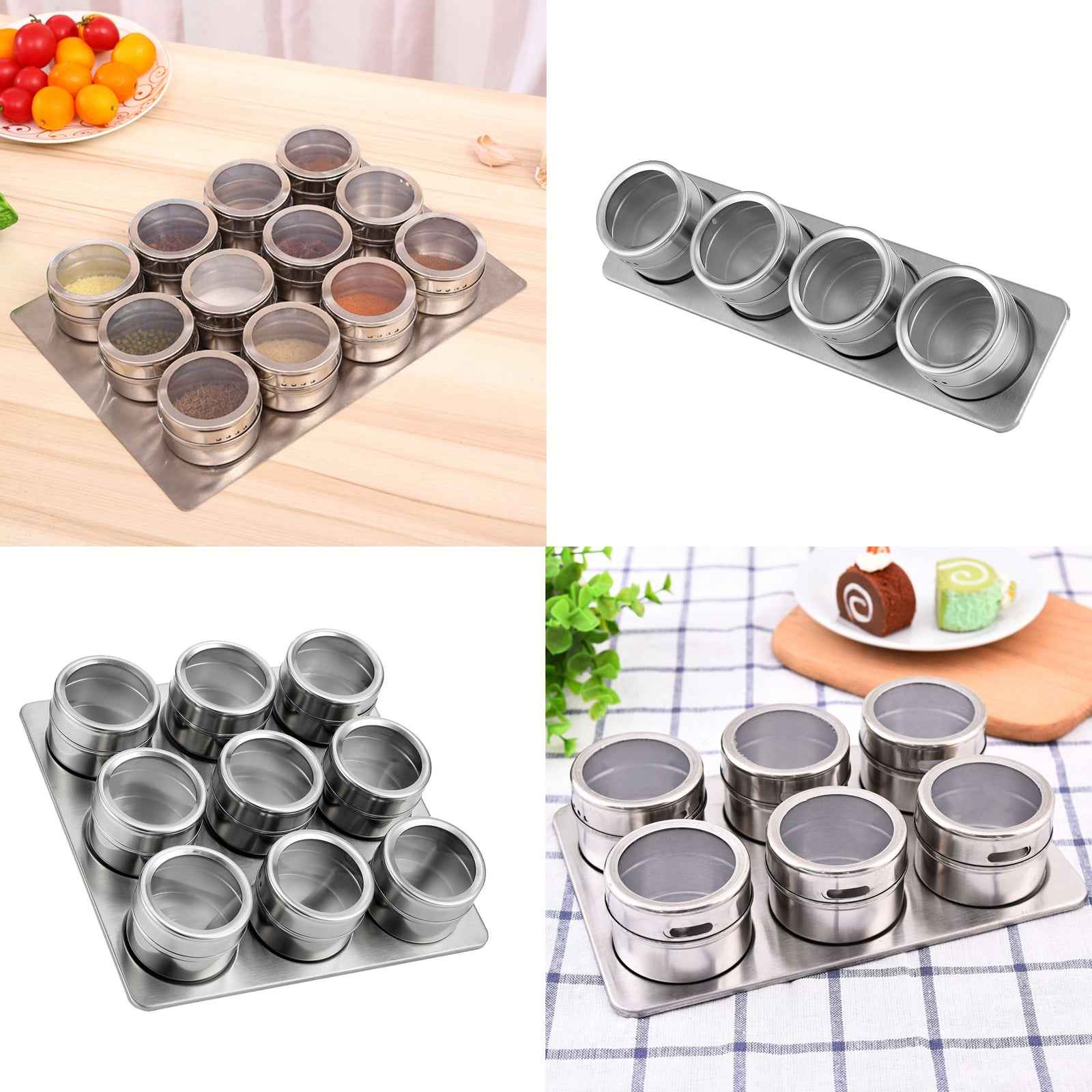 12x Magnetic Spice Jars BBQ Shaker Lids Seasoning Tins Container Stainless Steel