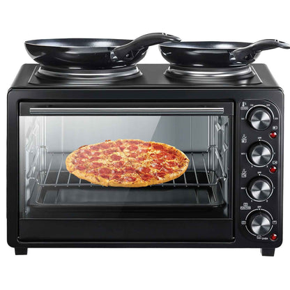 36L Mini Oven Hob Cooker Grill With Electric Hob Double Hotplate Tabletop Black
