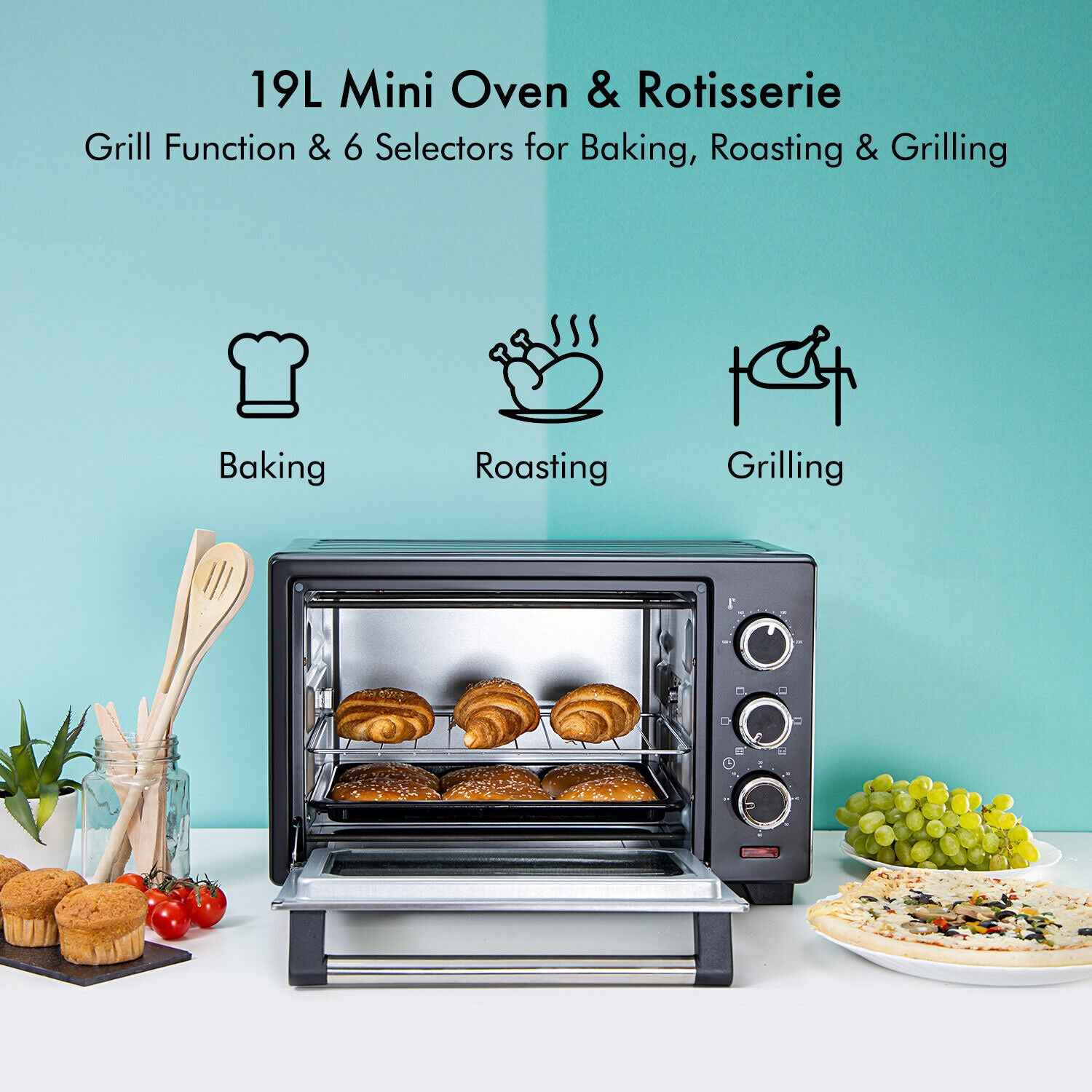 GEEPAS Mini Oven Toaster Grill Tabletop Compact Portable Baking Cooker Electric