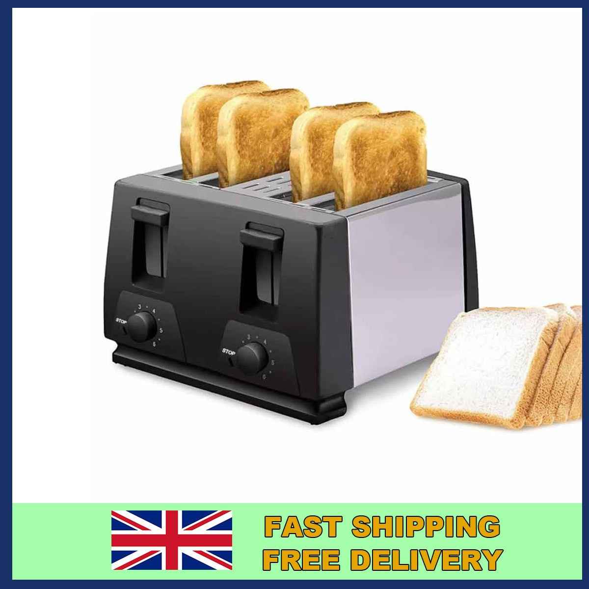 Black Toaster 4 Slice Variable Browning Defrost Reheat Extra Wide Slot UK 3