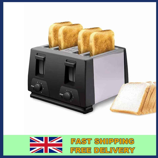 Black Toaster 4 Slice Variable Browning Defrost Reheat Extra Wide Slot UK 3