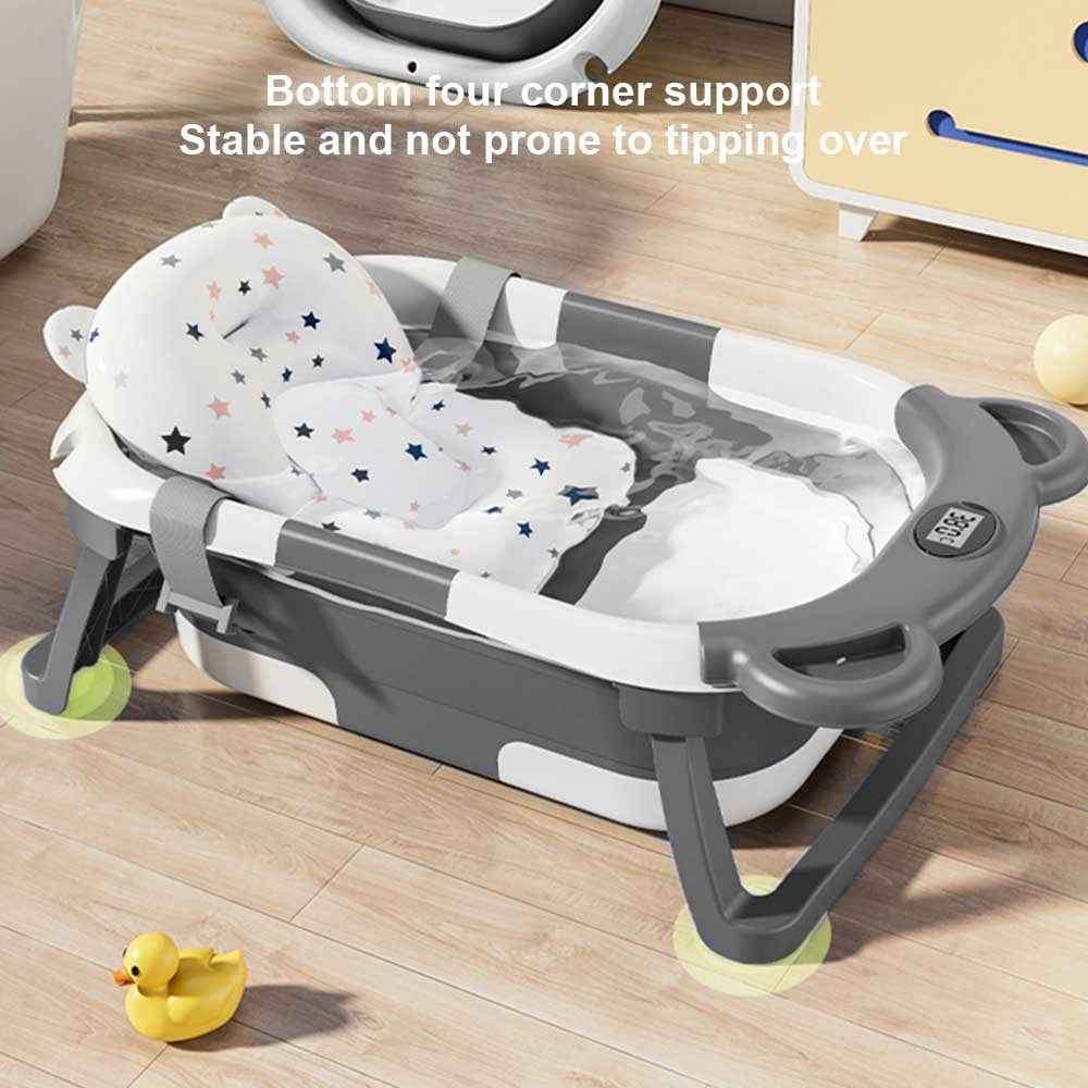 Foldable Baby Bath Tub with Temperature & Cushion Bath Pad + Bath Net New
