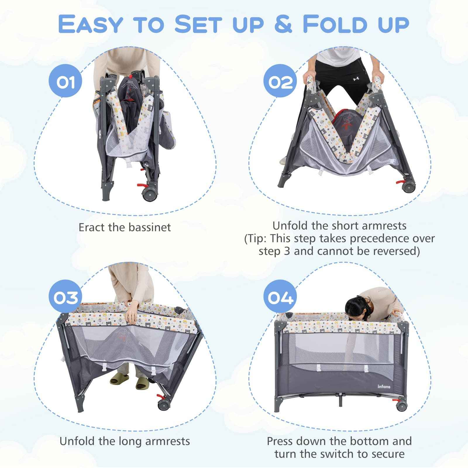 5 in 1 Travel Cot Convertible Foldable Baby Bedside Sleeper Changer W/ Mattress